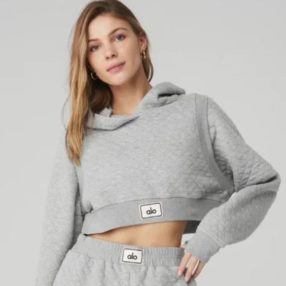 ALO - Quilted Cropped Arena Hoodie - Athletic Heather Grey - Picture 2 of 2